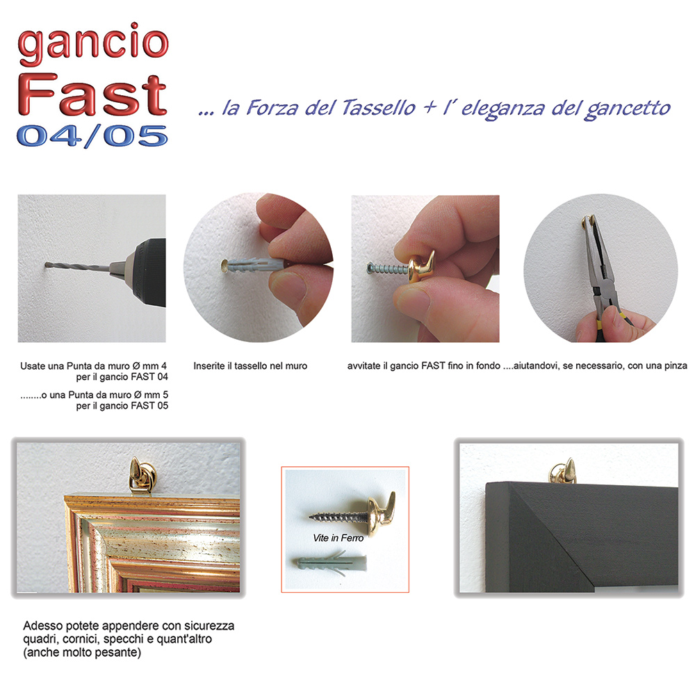 Gancio FAST 04 con Vite e Tassello Ø mm 4 - 12 Blister - Phoenix Self Line  - Minuteria e Fai da te online